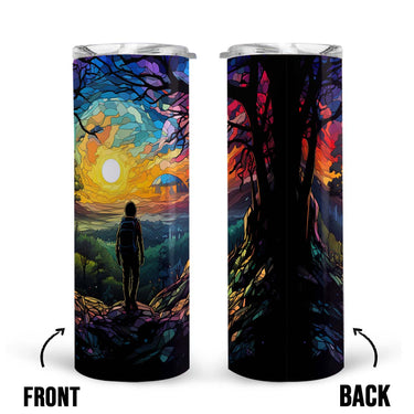 Hiking In Stained Glass 20oz Skinny Tumbler, Outdoors Tumbler, Adventure Nature Mountain Tumbler, Vibrant Tumbler, Trending Tumbler
